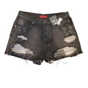 Signature 8 Anthropologie Denim Shorts Distressed Cut-off Shorts Black Sz L NEW